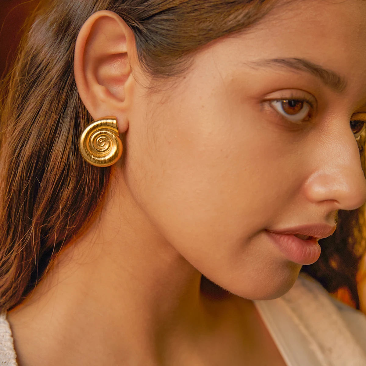 Uworld Conch Stainless Steel Thread Earrings 18K Gold-Plated Waterproof Ring Exquisite Fashion Beach Holiday Jewelry Gift
