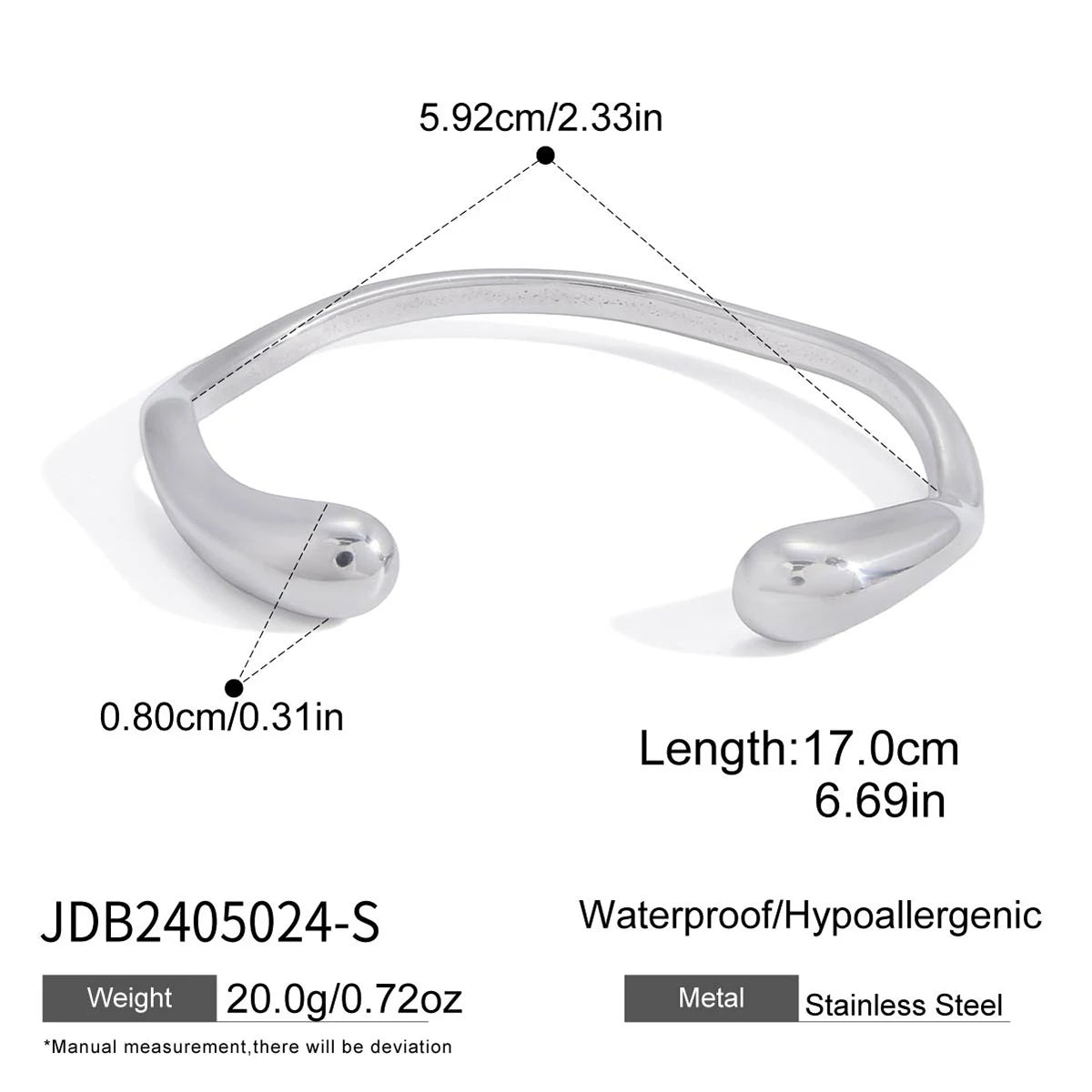 Kika Chunky Cuff Bracelet Minimalist Stainless Steel 316L Open Bangle Party Daily