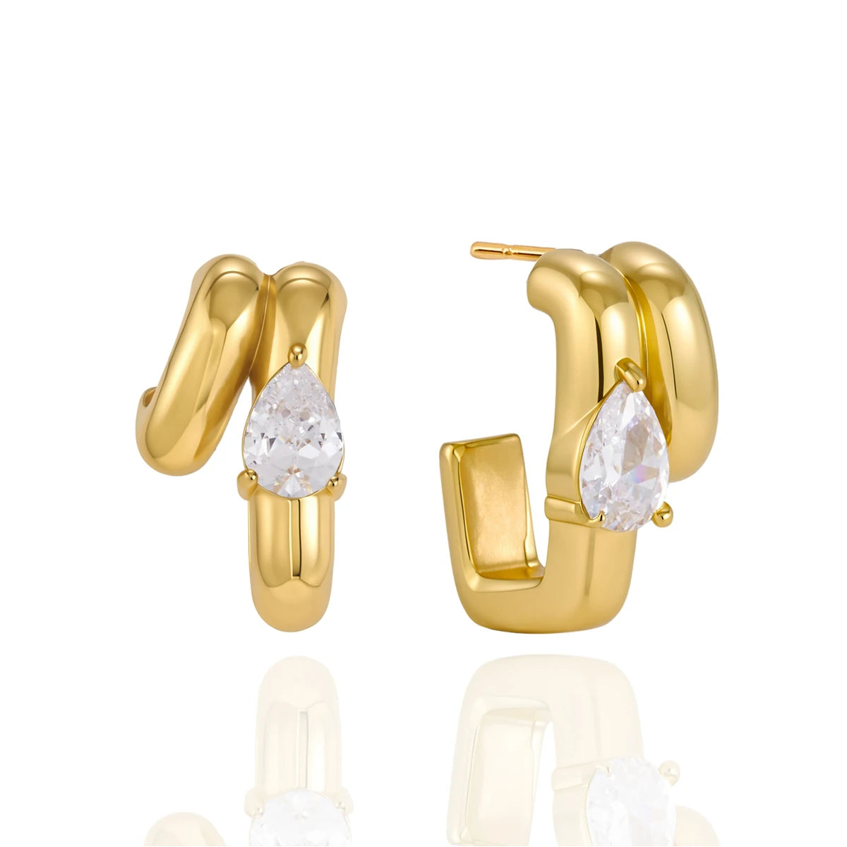 KIKA Delicate Double Layered C-Shaped Earrings  PVD Gold Plated Stainless Steel 316L