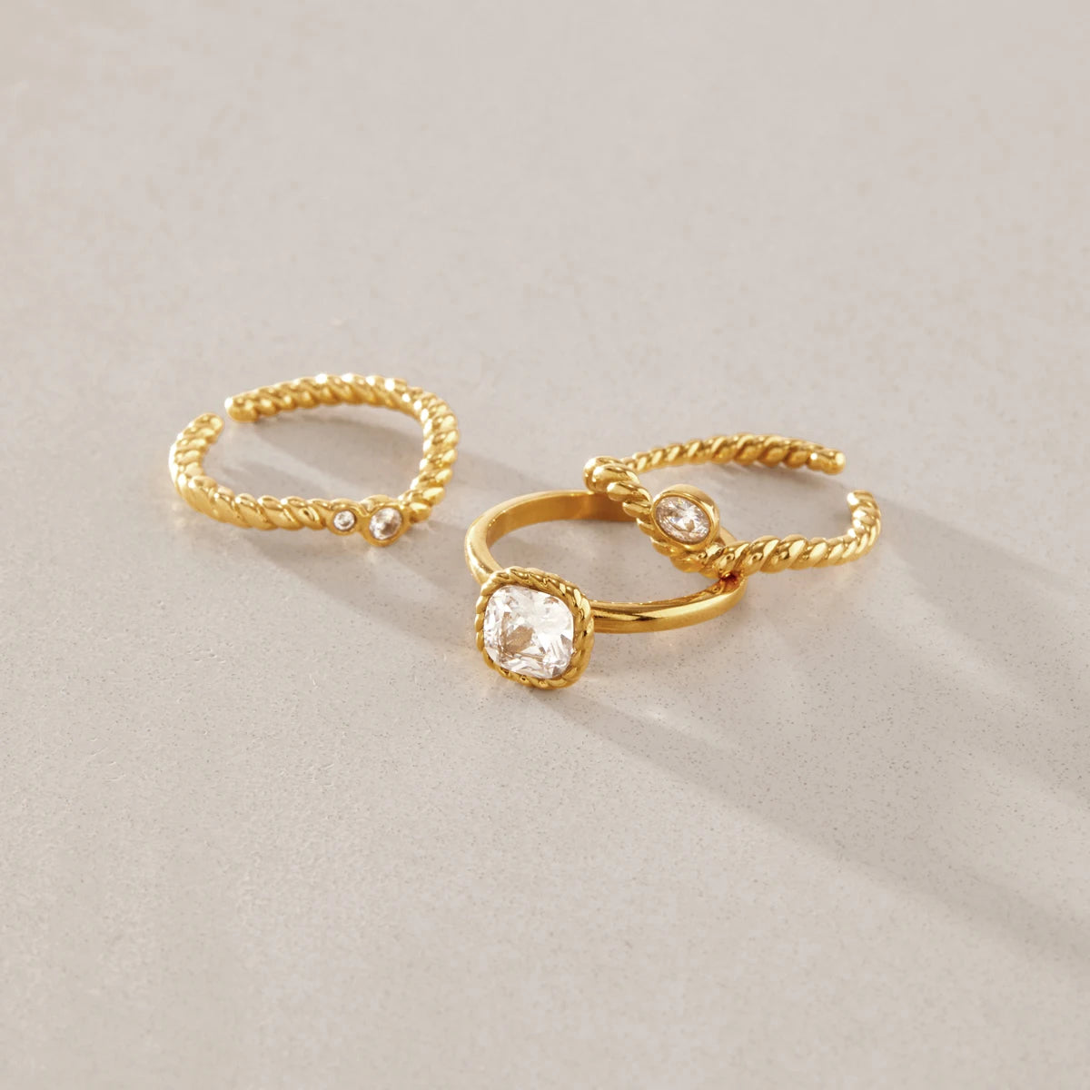 KIKA Delicate Stackable Zircon Rings For Women Minimalist 18K Gold PVD Plated Stainless Steel 316L