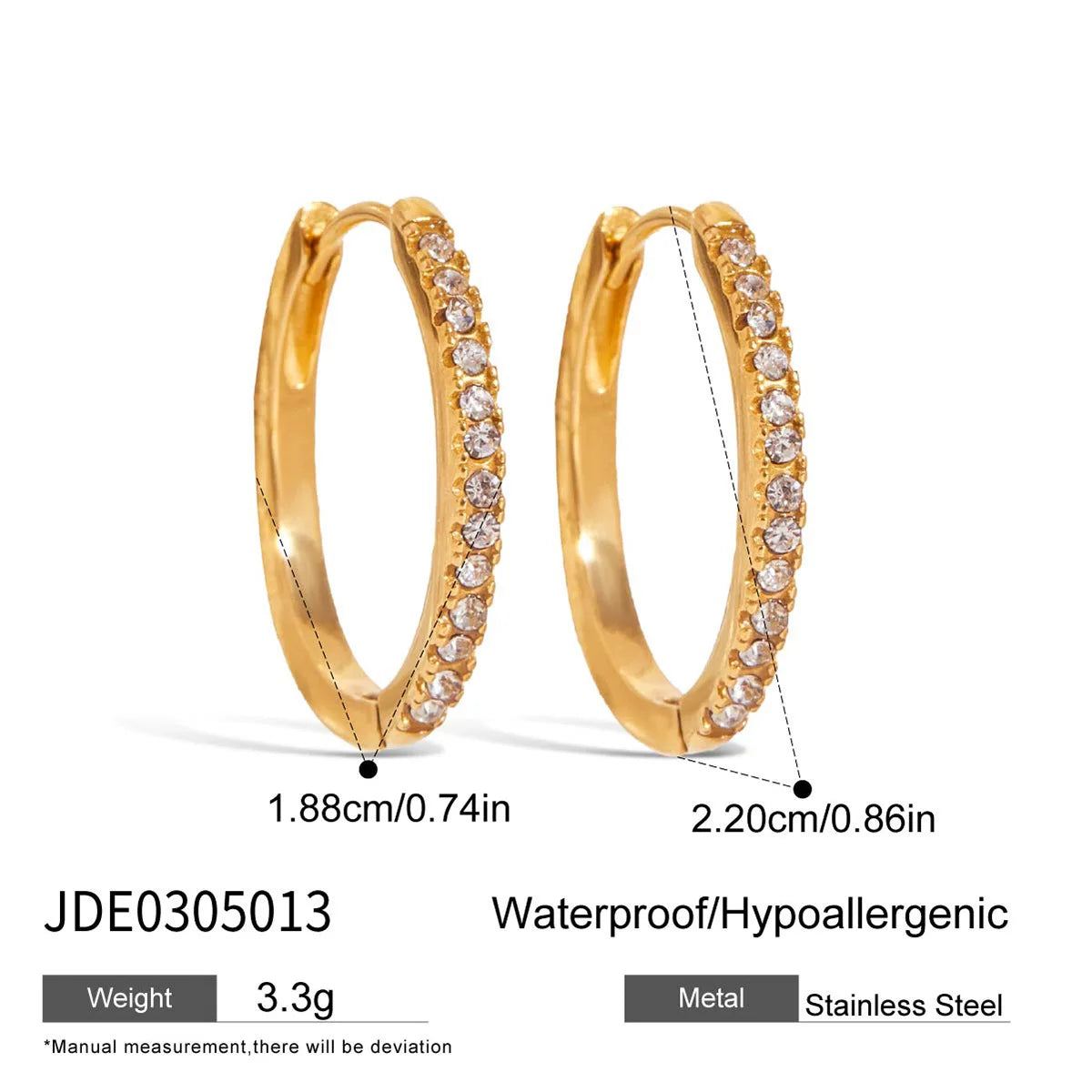 Kika Classic Full Crystal Clip Earrings For Women Minimalist 18K Gold PVD Plated Stainless Steel 316L