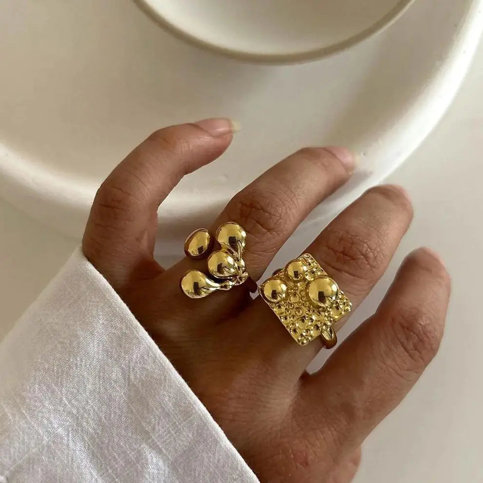 Kika Unique 18K Gold Color Irregular Stainless Steel Open Ring