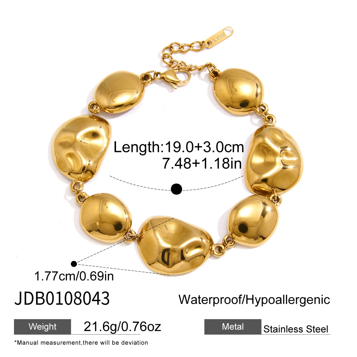 KIKA Irregular Geometric Chain Bracelet For Women Minimalist 18K Gold PVD Plated Stainless Steel Bracelet Fashion Jewelry Gift
