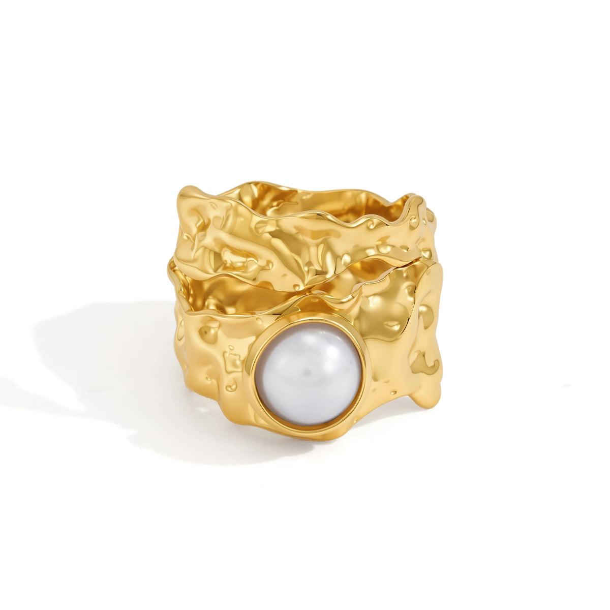 Kika Classic Hammer Texture With Imitation Pearl Wide Open Ring ñ