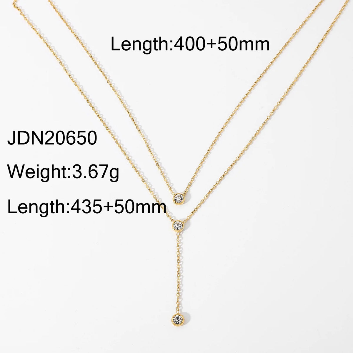 KIKA Delicate Zircon Pendant Y Shape Chain Necklace 18K Gold Plated Stainless Steel Necklace 316L