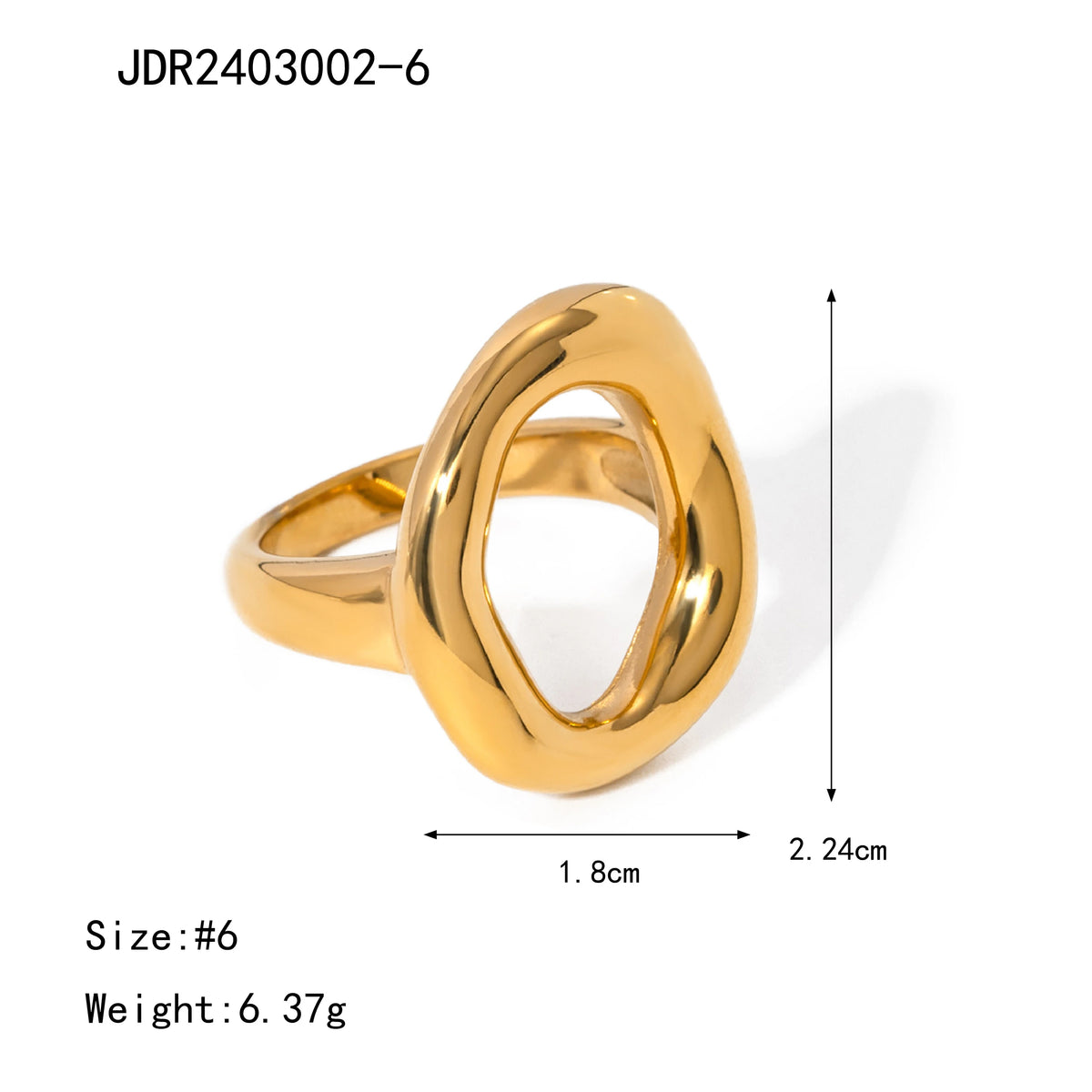 KIKA Fashion Trend PVD Plated Stainless Steel 316L Circular Hollow Ring Asymmetrical Pleated Stackable Ring Women's Jewe
