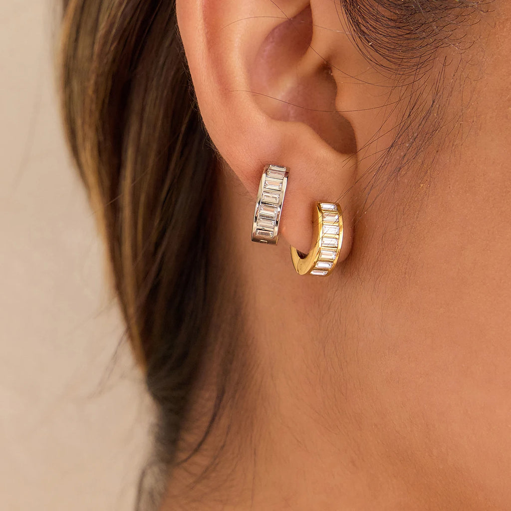 White Rhinestones Gold /Silver Color Plated Earring