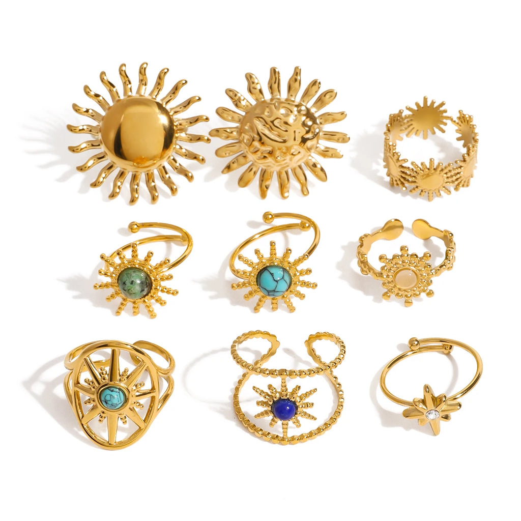 Kika Gold Color Sunshine Ring Full Sunburst Ring Rising Sun Dainty  Celestial Jewelry Stackable Ring Gift Wife