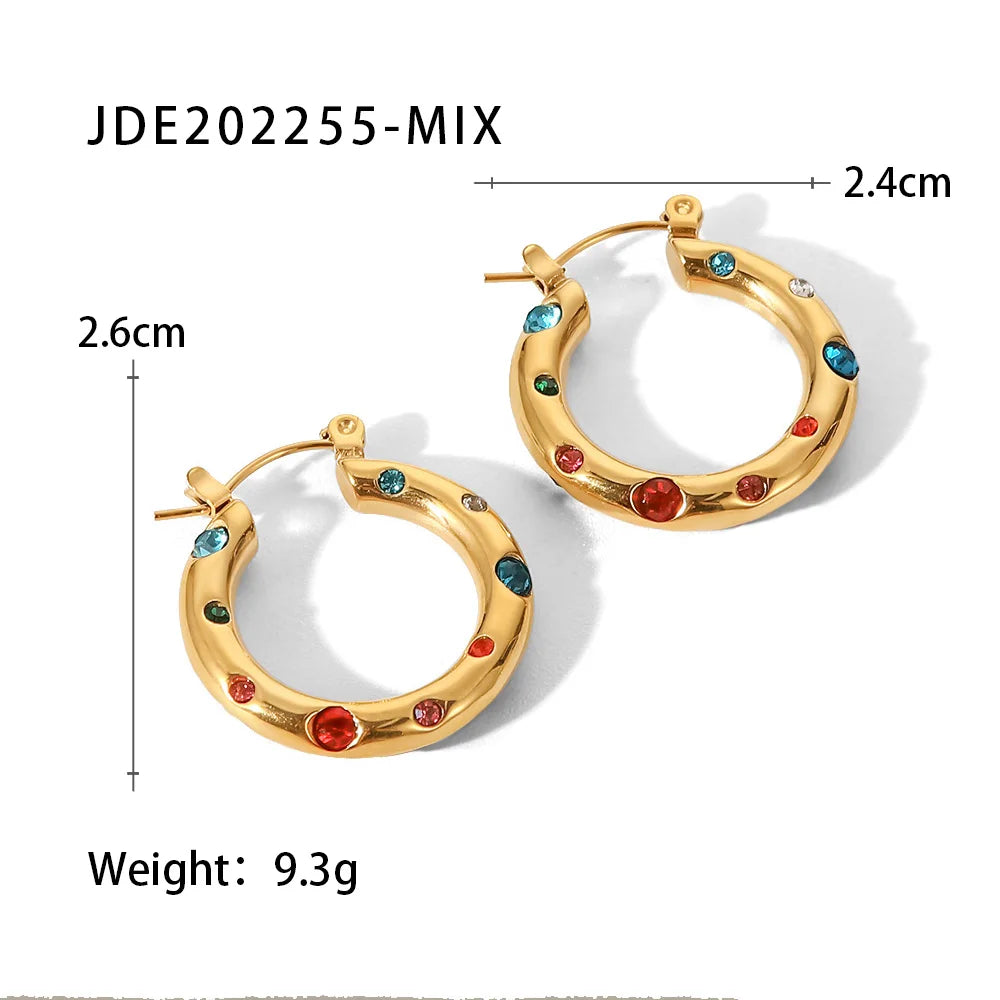 KIKA Shaped Hammer Shiny Zircon CC Shape Hoop Earrings For Women 18K Gold PVD Plated Stainless Steel 316L