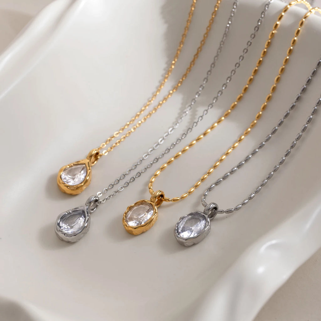 Kika Classic Geometric Zircon Pendant Necklace Minimalist 18K Gold Plated Stainless Steel 316L