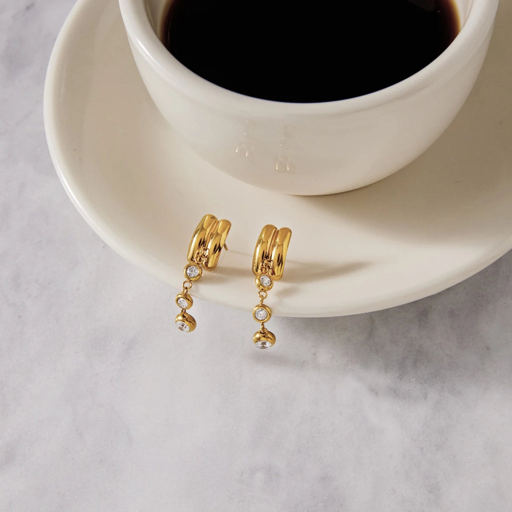 Kika Delicate Round White Zircon Double-Layer Tassel Dangle Earrings