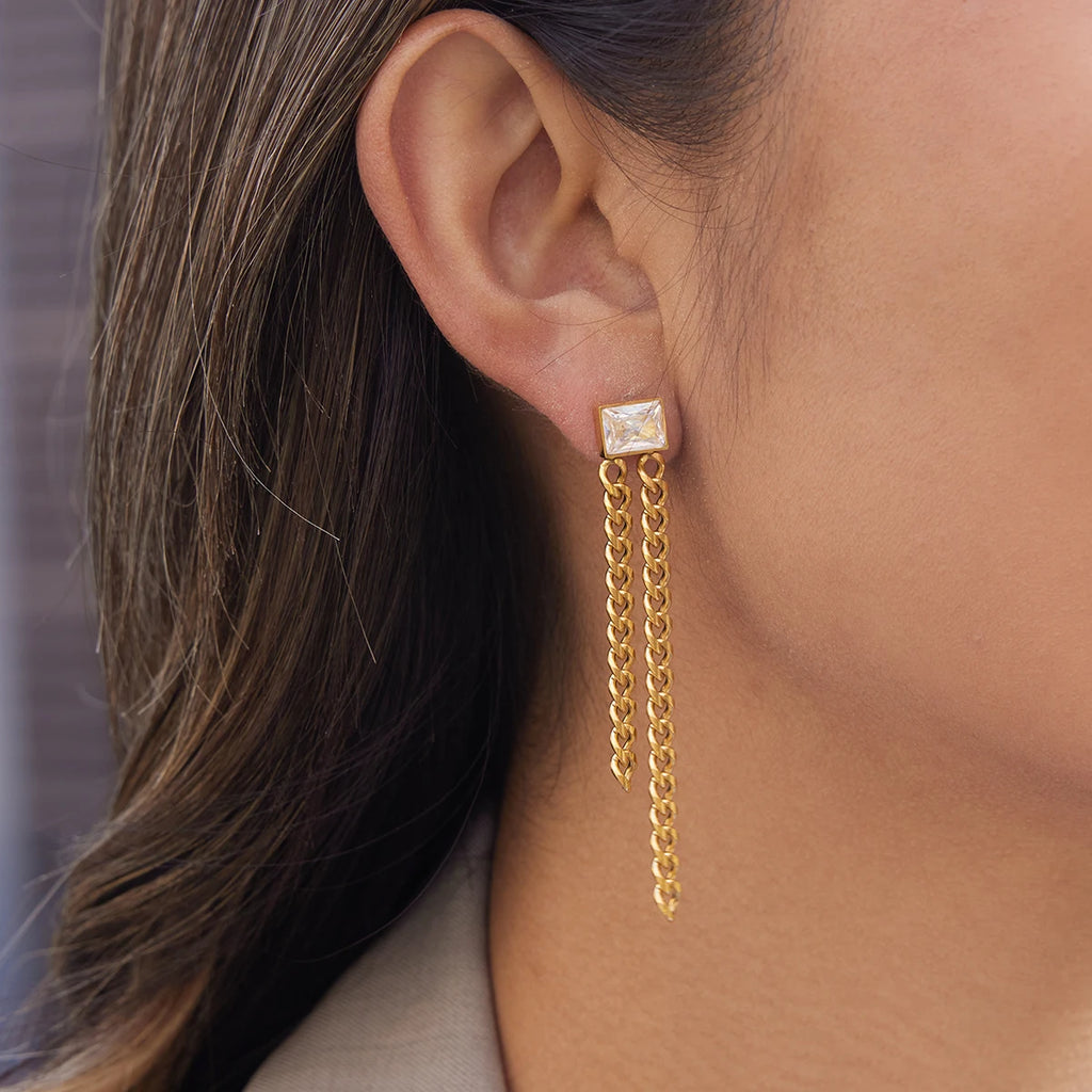 KIKA Classic PVD Plated Gold Color Square Zircon Earrings  Stainless Steel 316L