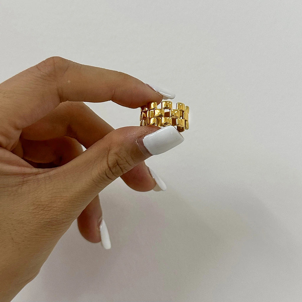 KIKA Fashion Square Hollow Two tone Ring Stainless Steel 316L