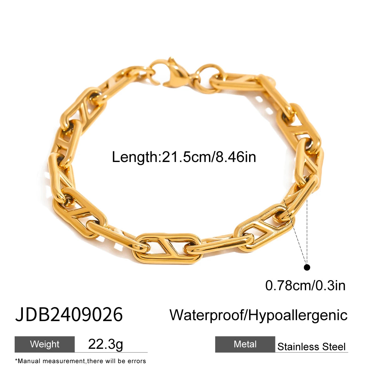 Kika Retro 18K Gold Color Plated Bracelet Stackable Chain Bracelet