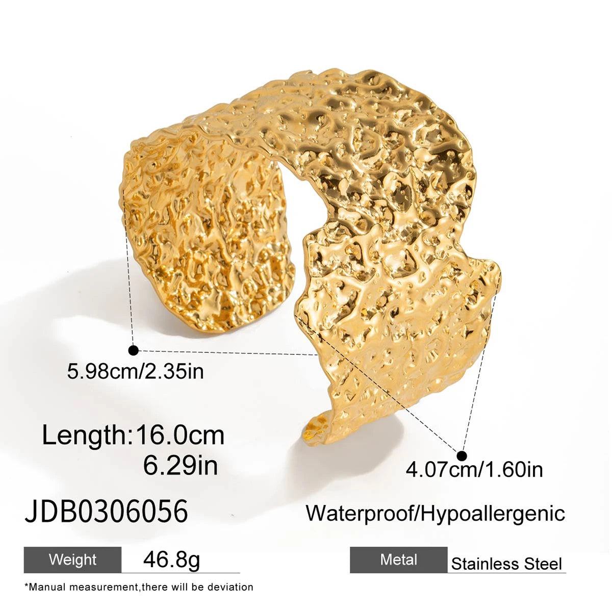 KIKA Unique Stainless Steel 316L Metal Wide Cuff Open Bracelet Bangle  PVD Plated Waterproof