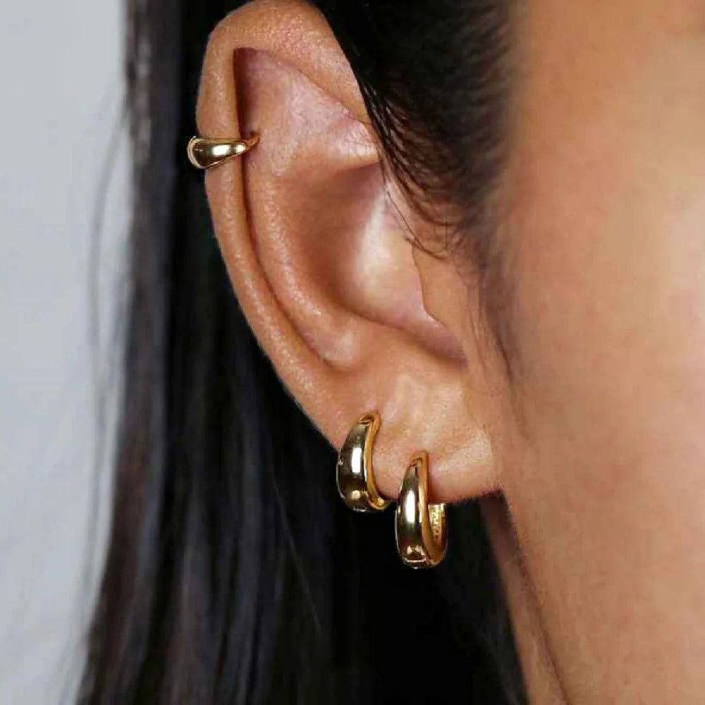 KIKA Simple Classic 18K Gold Color PVD Plated Stainless Steel 316L Chubby Earrings 12mm 14mm 18mm