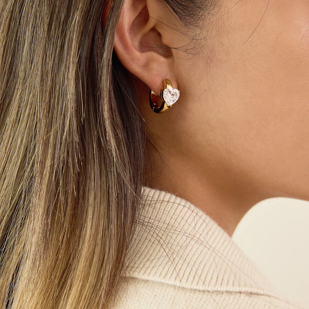KIKA Classic Gold Color White Zircon U-shaped Earring Women 18K PVD Plated Stainless Steel 316L Earrings