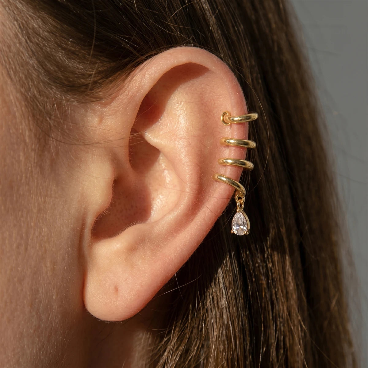 KIKA Water Drop Zircon Multilayer Non-piercing Ear Clips PVD Plated Stainless Steel 316L
