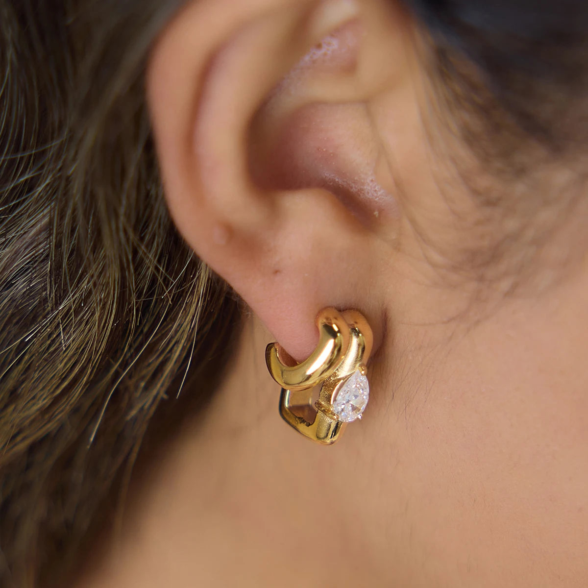 KIKA Delicate Double Layered C-Shaped Earrings  PVD Gold Plated Stainless Steel 316L