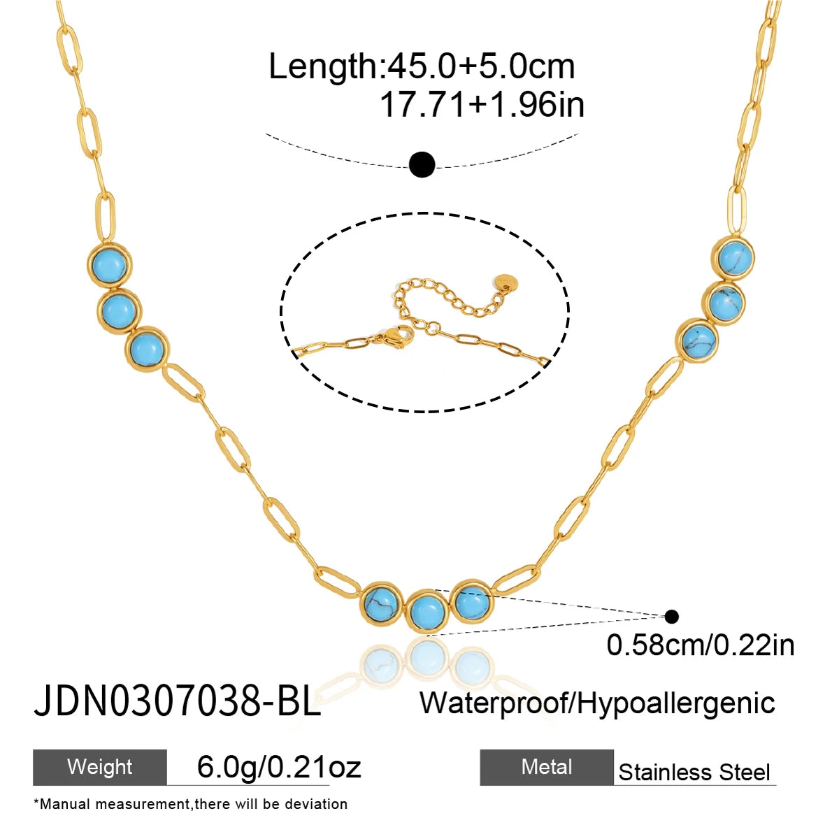 KIKA Classic Round Turquoise Zircon Necklace For Women Minimalist 18K Gold PVD Plated Stainless Steel Necklace Fashion Jewelry