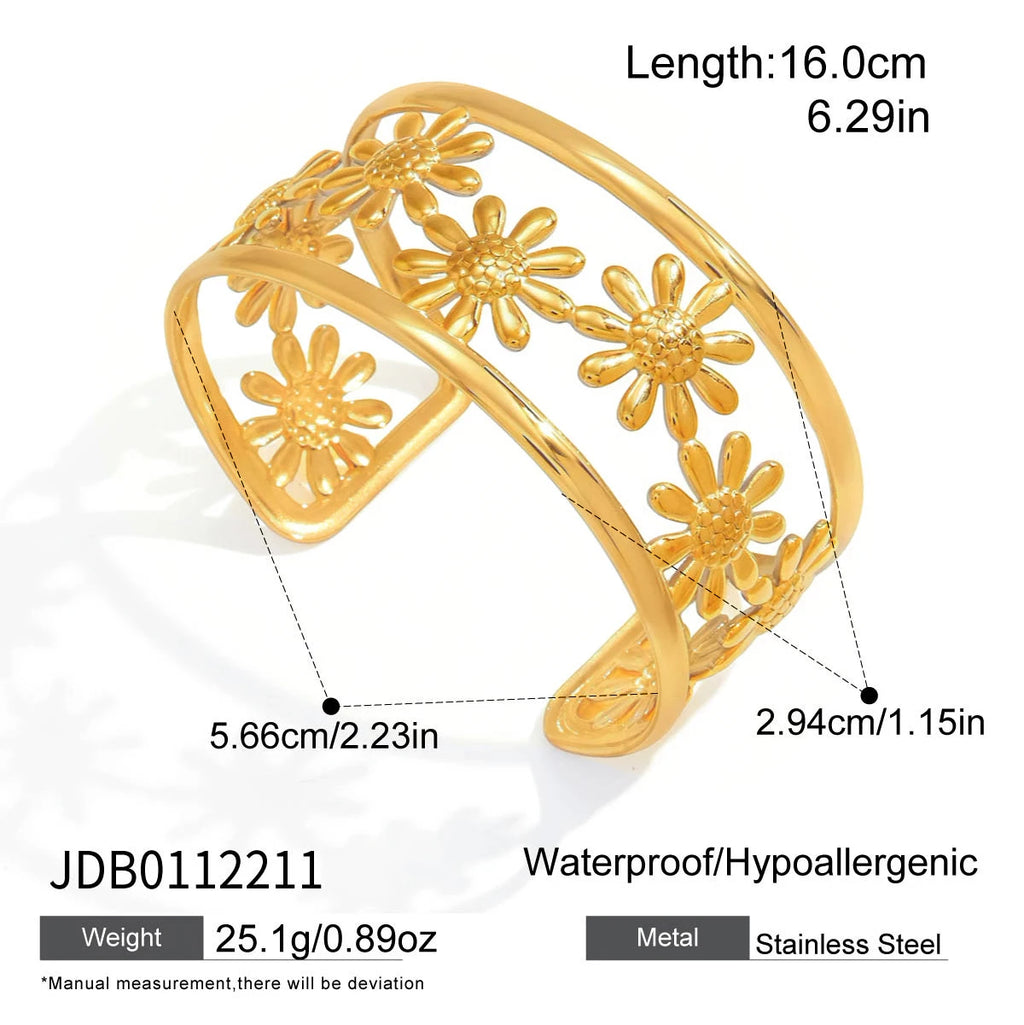 KIKA Classic Color-Blocked Hollowed-Out Daisy Flower Opening Bracelet For Women 18K PVD Plated Stainless Steel Bracelets Gifts