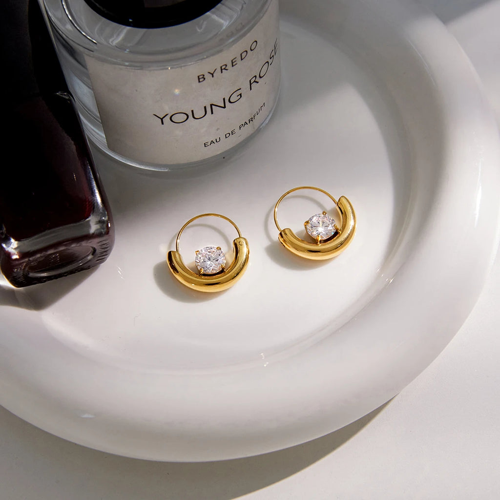 Circular Big White Zircon Hoop Earring