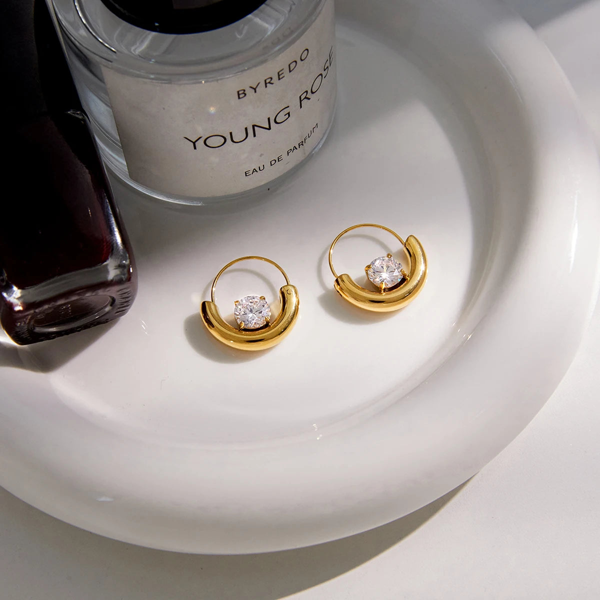 Circular Big White Zircon Hoop Earring
