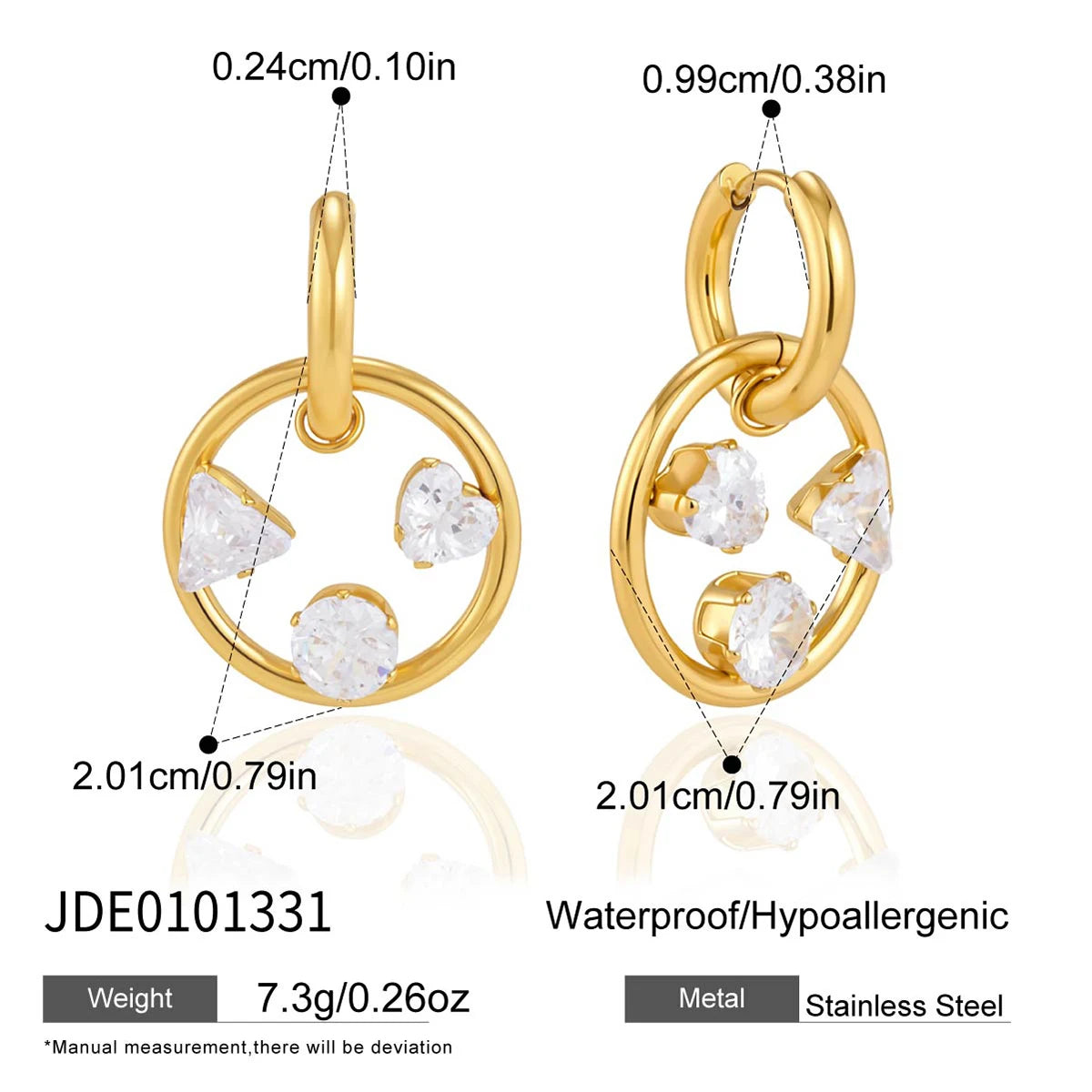 KIKA Geometric Zircon Drop Earrings  PVD Plated Stainless Steel 316L