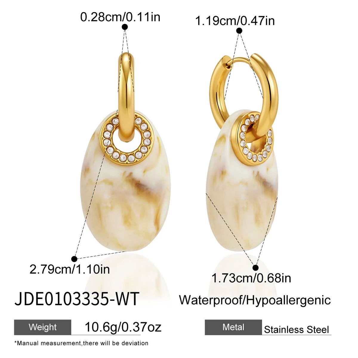 KIKA Elegant Crystal Circle Resin Drop Earrings  Plated Stainless Steel 316L