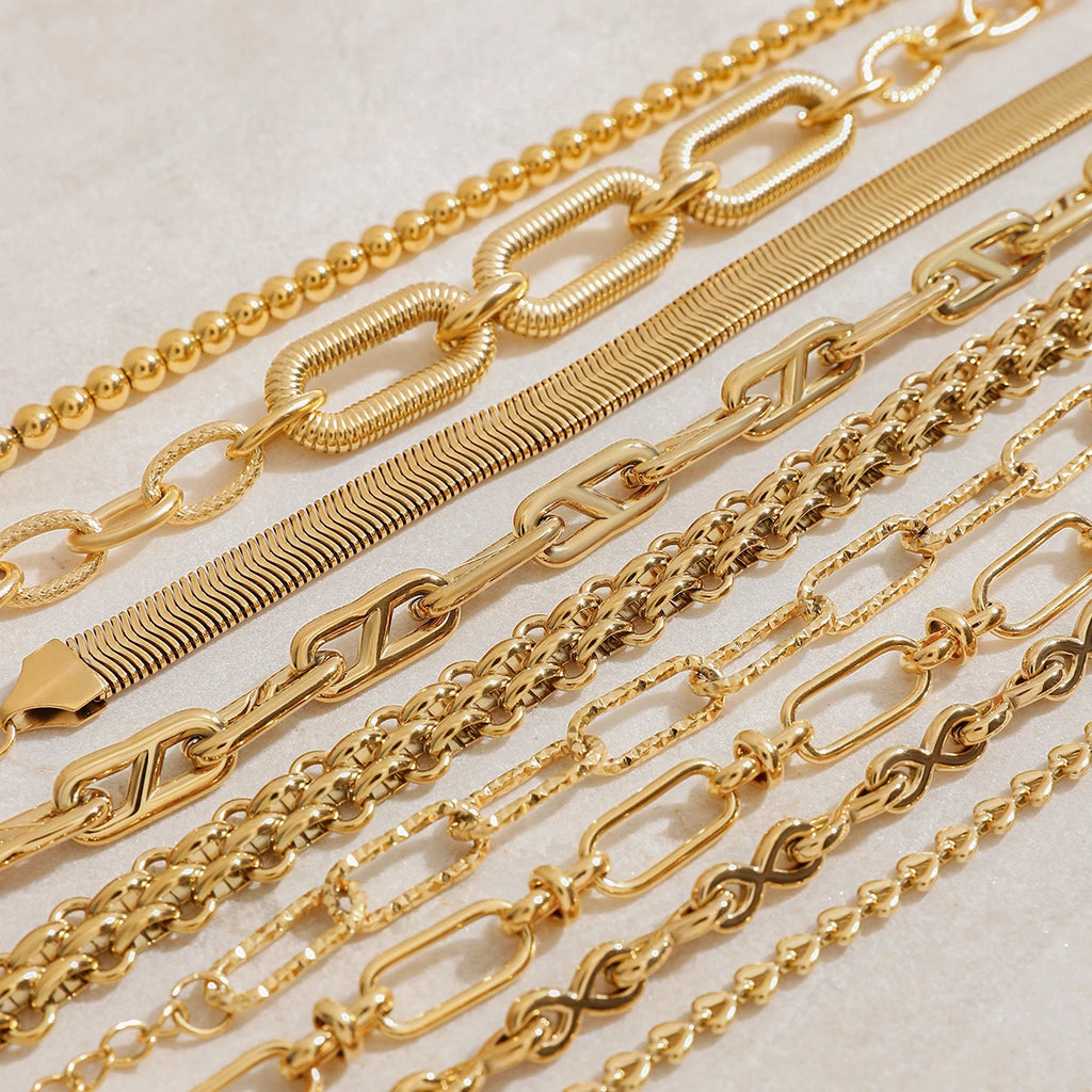 Kika Retro 18K Gold Color Plated Bracelet Stackable Chain Bracelet