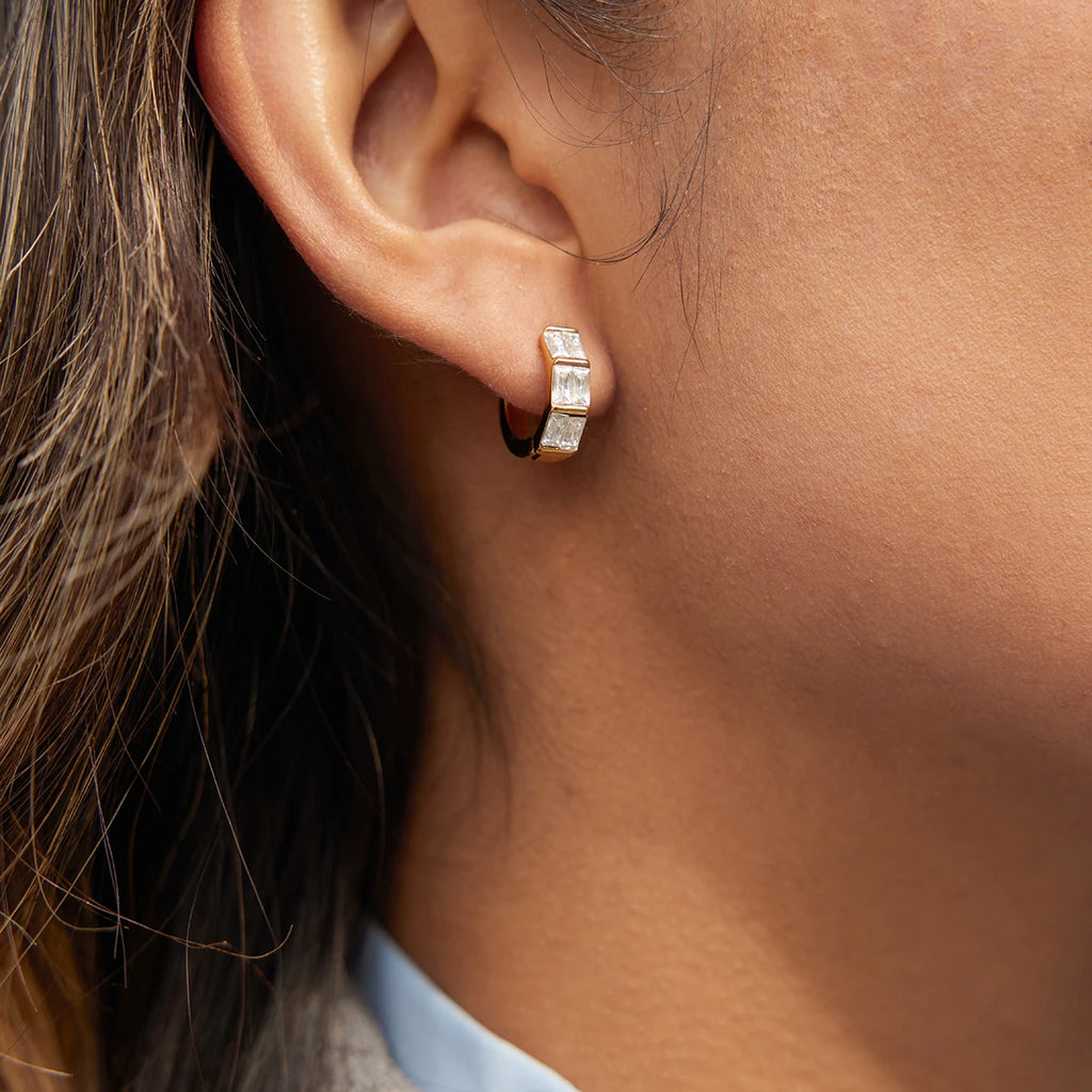 Kika Classic Zircon Geometric Clip Earrings Minimalist 18K Gold PVD Plated Stainless Steel 316L