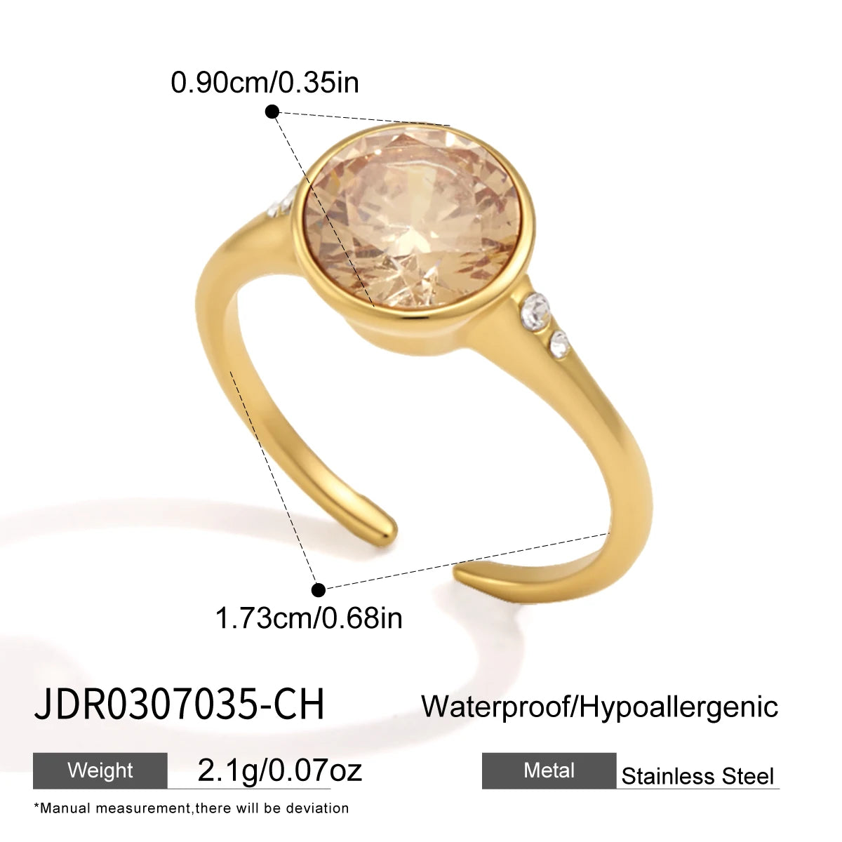 KIKA Delicate Geometric Zircon Open Rings For Women Minimalist 18K Gold PVD Plated Stainless Steel Rings Fashion Jewelry Gift