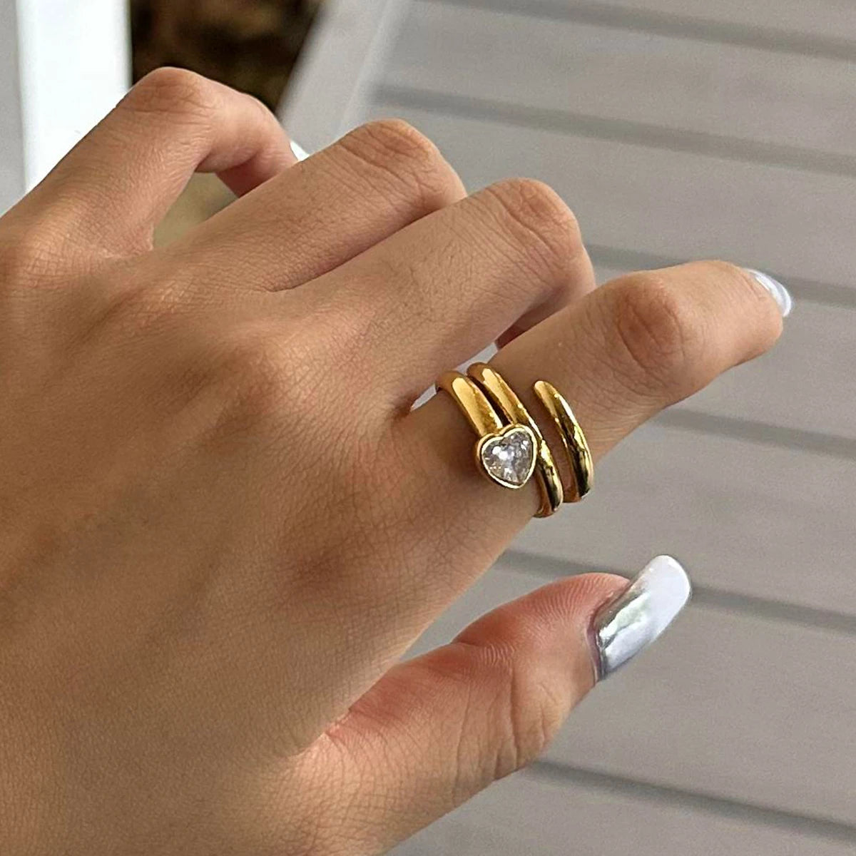 Kika Fashion Love Stacked Ring Zircon Love Line Ring