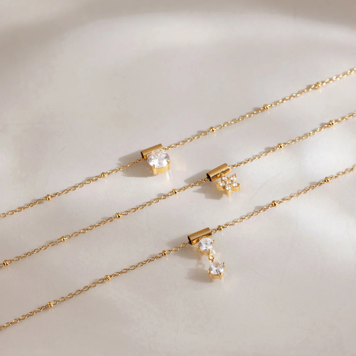 KIKA  Slideable Detachable Zircon Pendant Necklace  18K Gold PVD Plated Stainless Steel 316L