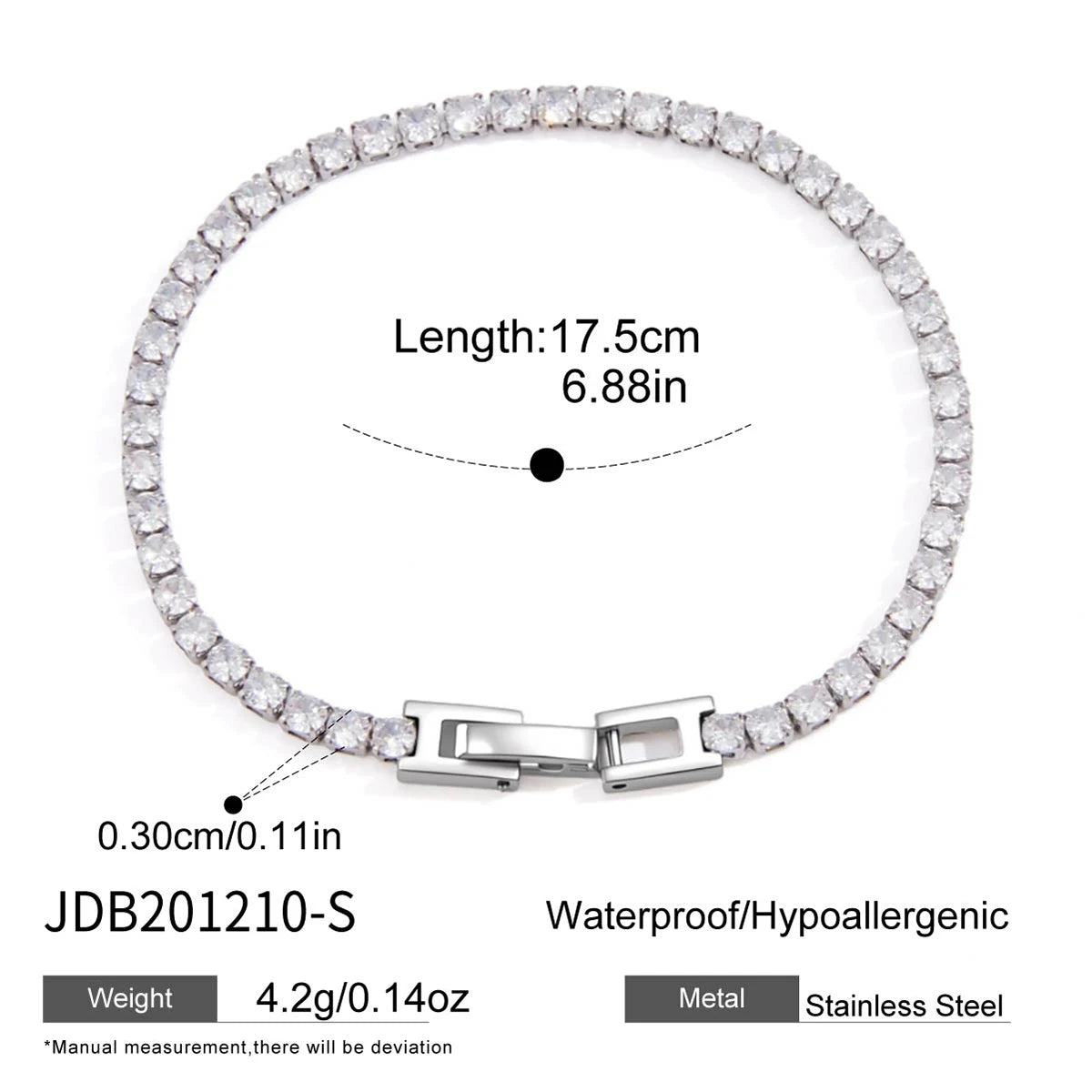 KIKA Delicate Zircon Tennis Chain Bracelet  Stainless Steel 316L Bracelet