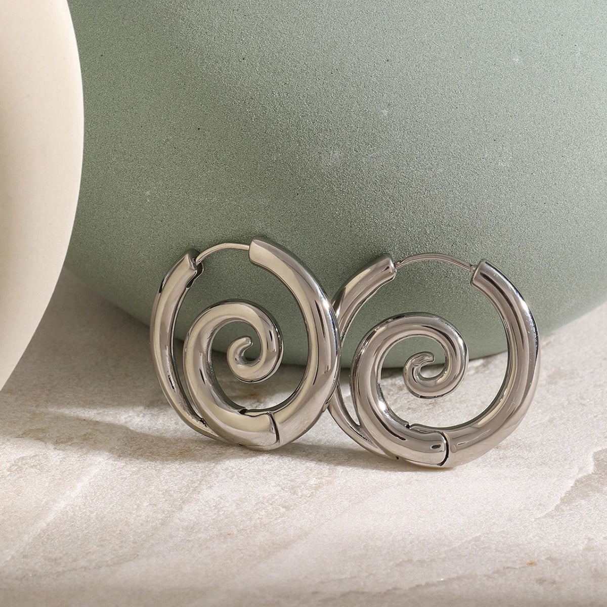 KIKA  Chic Spiral Threaded Stainless Steel 316L Delicate Earrings 18K Gold Plated Metal Smooth Charm Ins