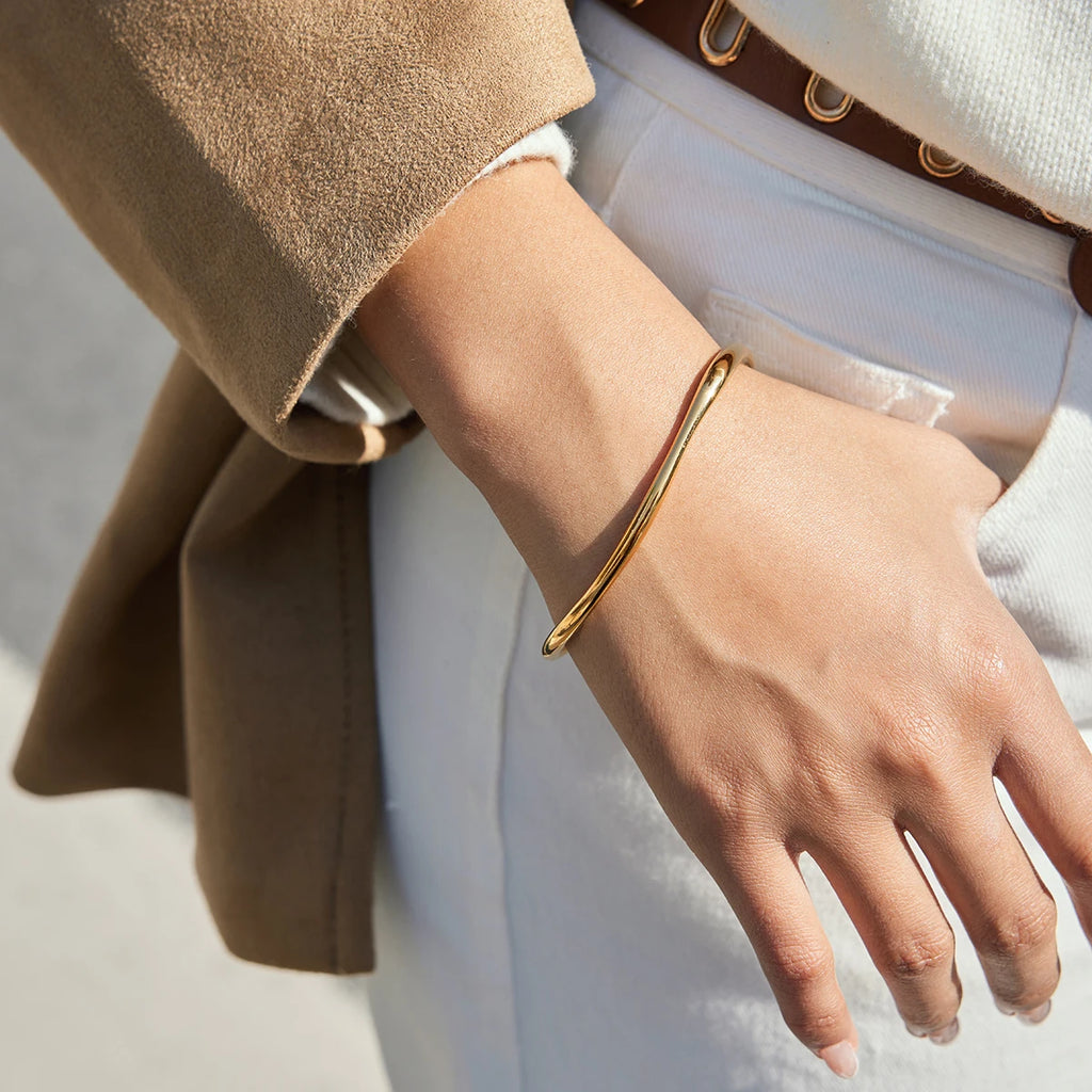 Linear Wave Opening Bracelet Women Thin Stainless Steel Bracelets