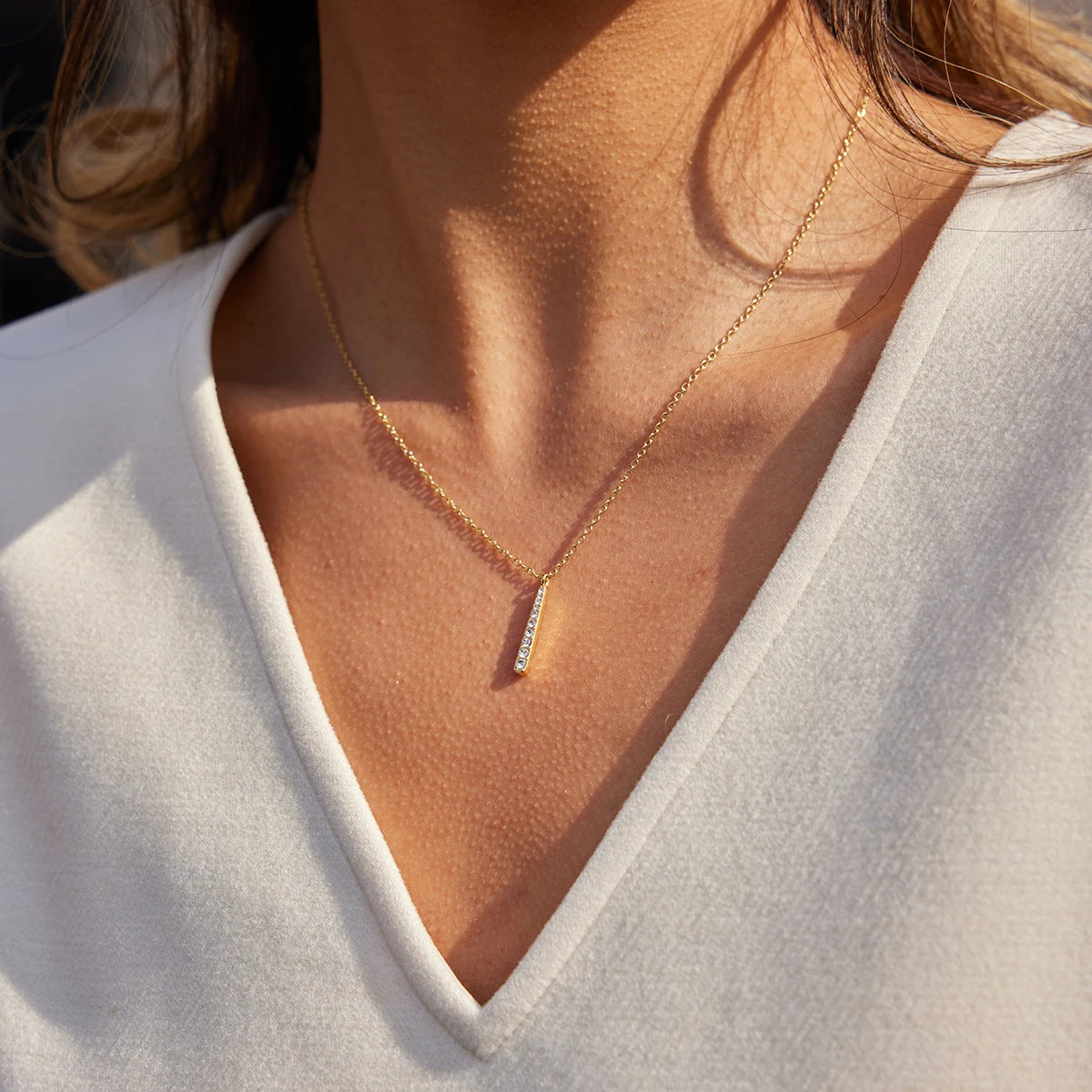 Kika Classic 18K Plated Gold Color Stainless Steel Water Droplet Shaped Pendant Necklace