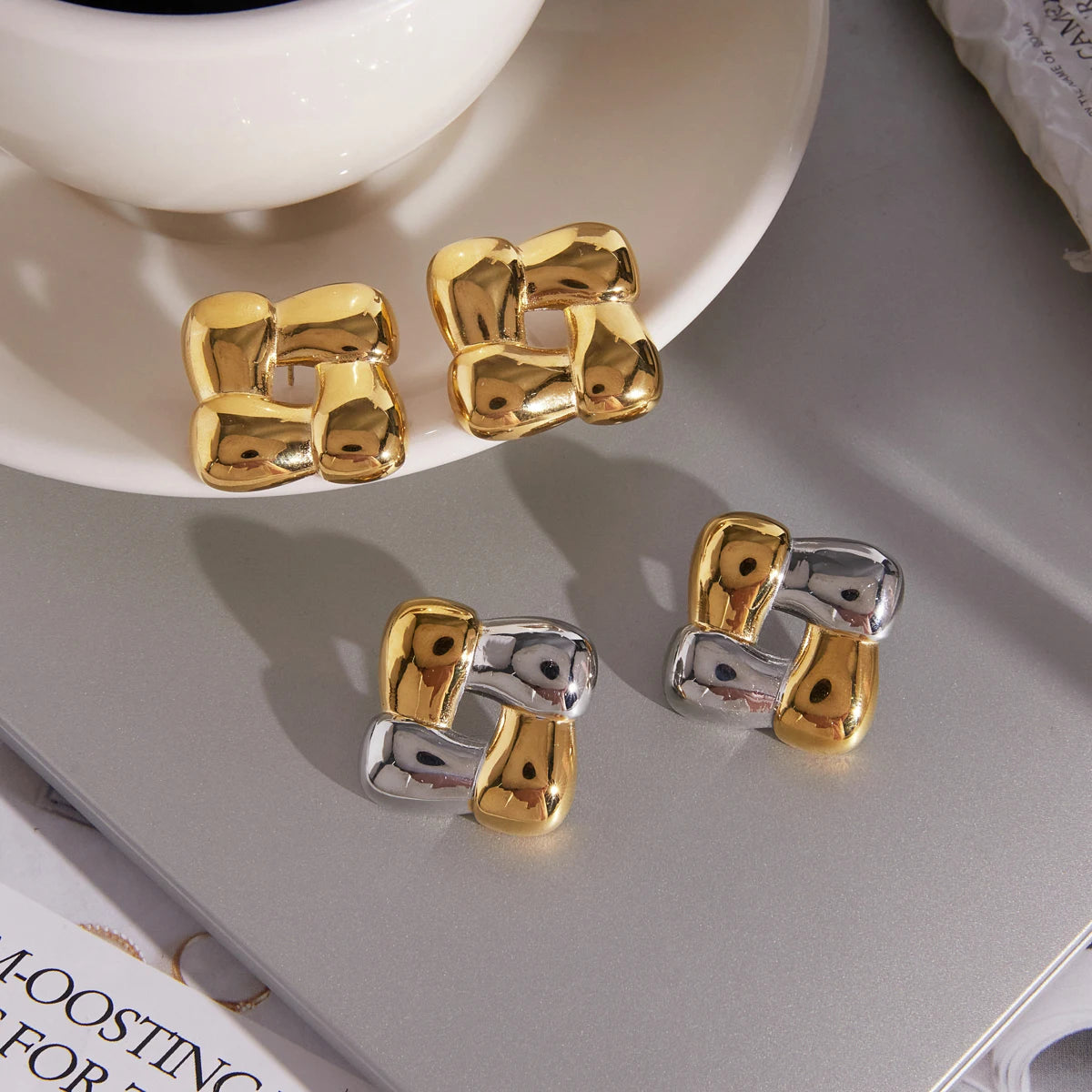 Kika Geometric Hollow Square Stud Earrings Minimalist 18K Gold Plated Stainless Steel 316L