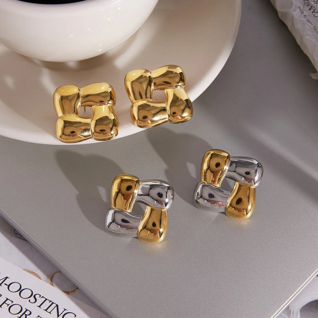 Kika Geometric Hollow Square Stud Earrings Minimalist 18K Gold Plated Stainless Steel 316L