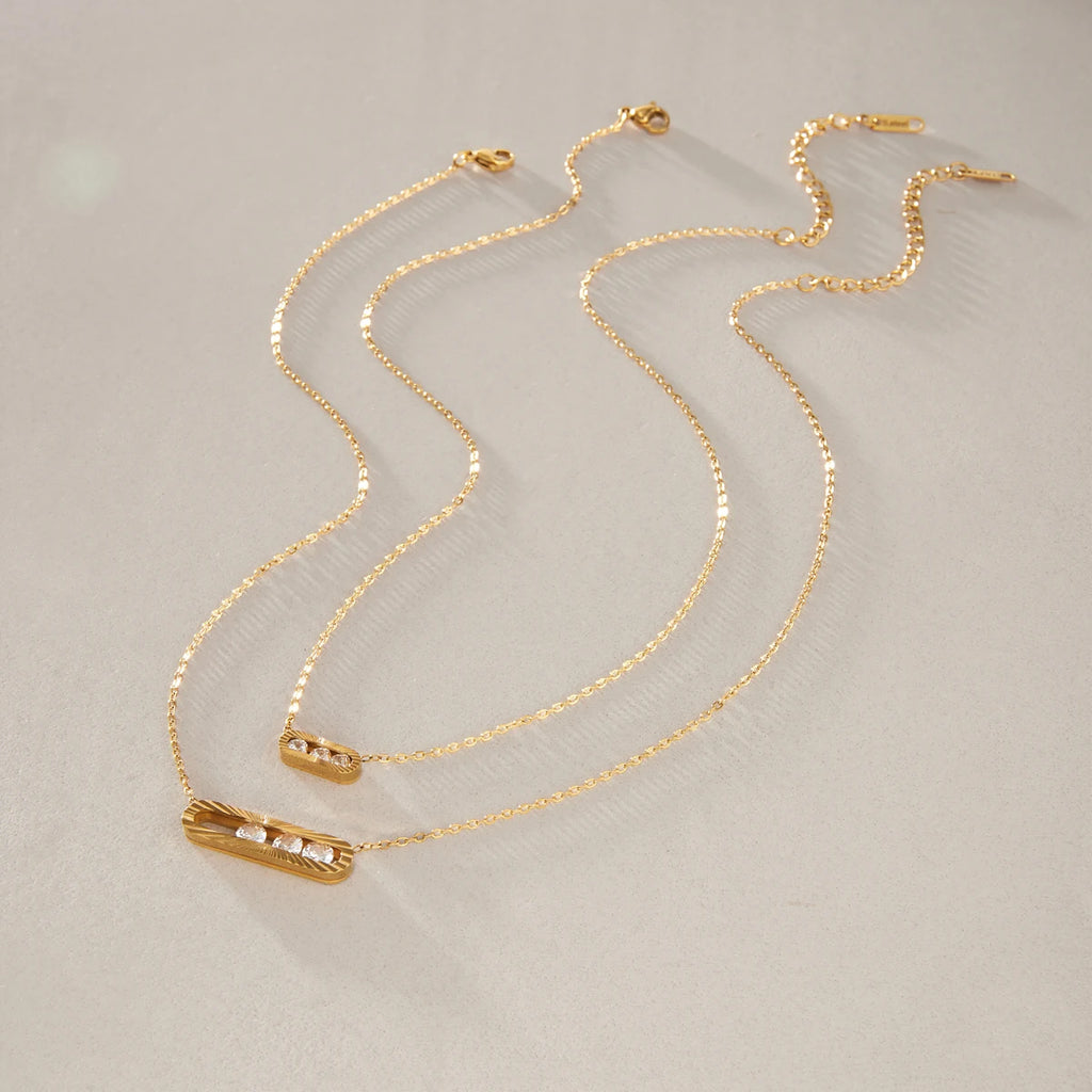 Kika Slideable Zircon Pendant Necklace Minimalist 18K Gold PVD Plated Stainless Steel 316L