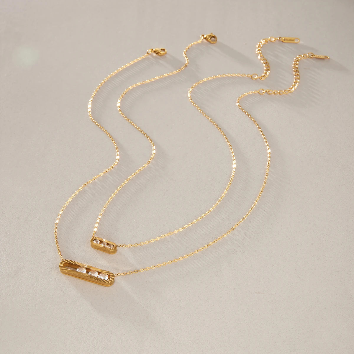 Kika Slideable Zircon Pendant Necklace Minimalist 18K Gold PVD Plated Stainless Steel 316L