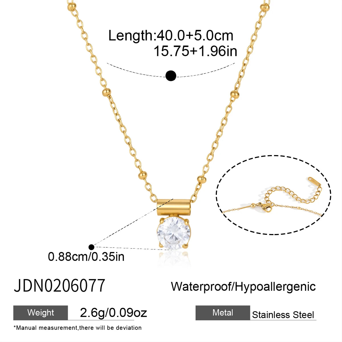 KIKA  Slideable Detachable Zircon Pendant Necklace  18K Gold PVD Plated Stainless Steel 316L