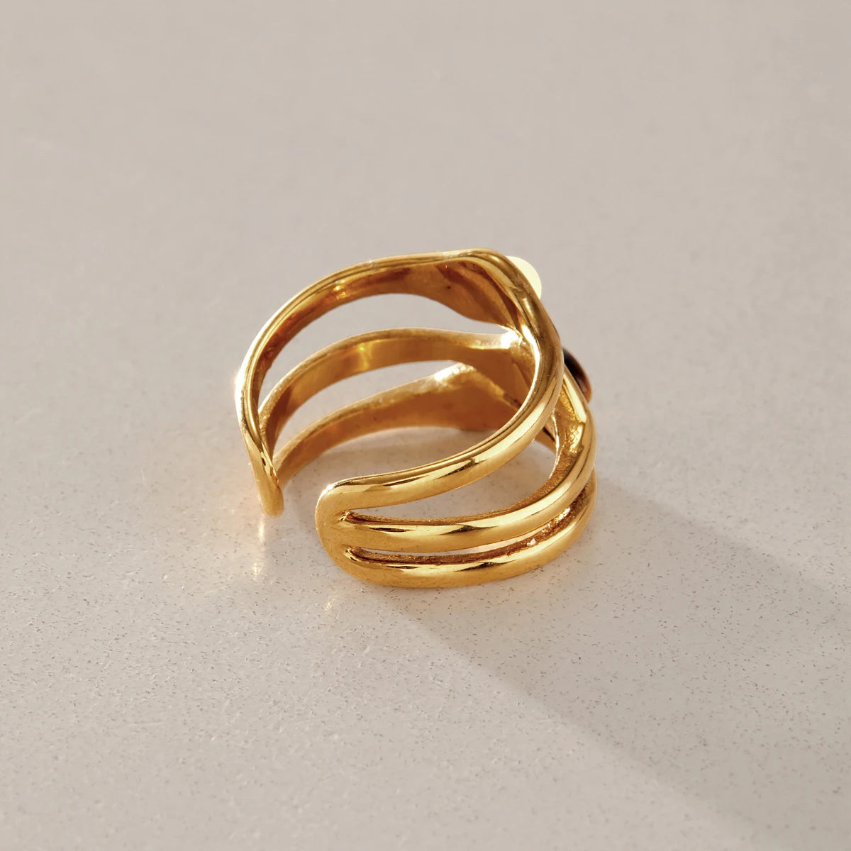 KIKA Vintage Black Agate Tiger Eye Natural Stone Open Rings For Women 18K Gold Plated Stainless Steel Rings Fashion Jewelry