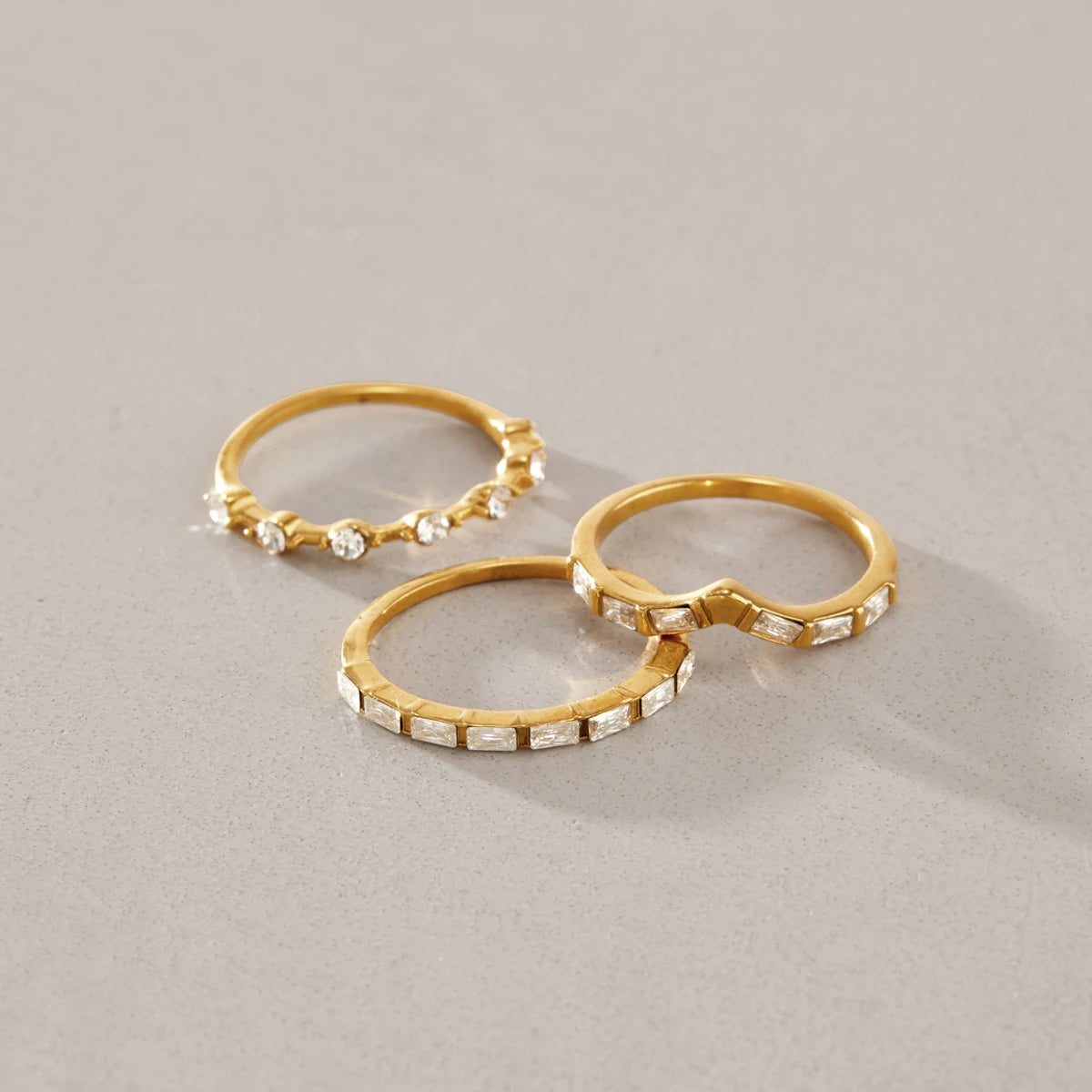 KIKA Delicate Crystal Zircon Stackable Rings 18K Gold PVD Plated Stainless Steel 316L