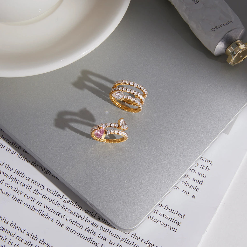 Kika White Water Droplet Shaped Zircon Multi-Layered Open Ring