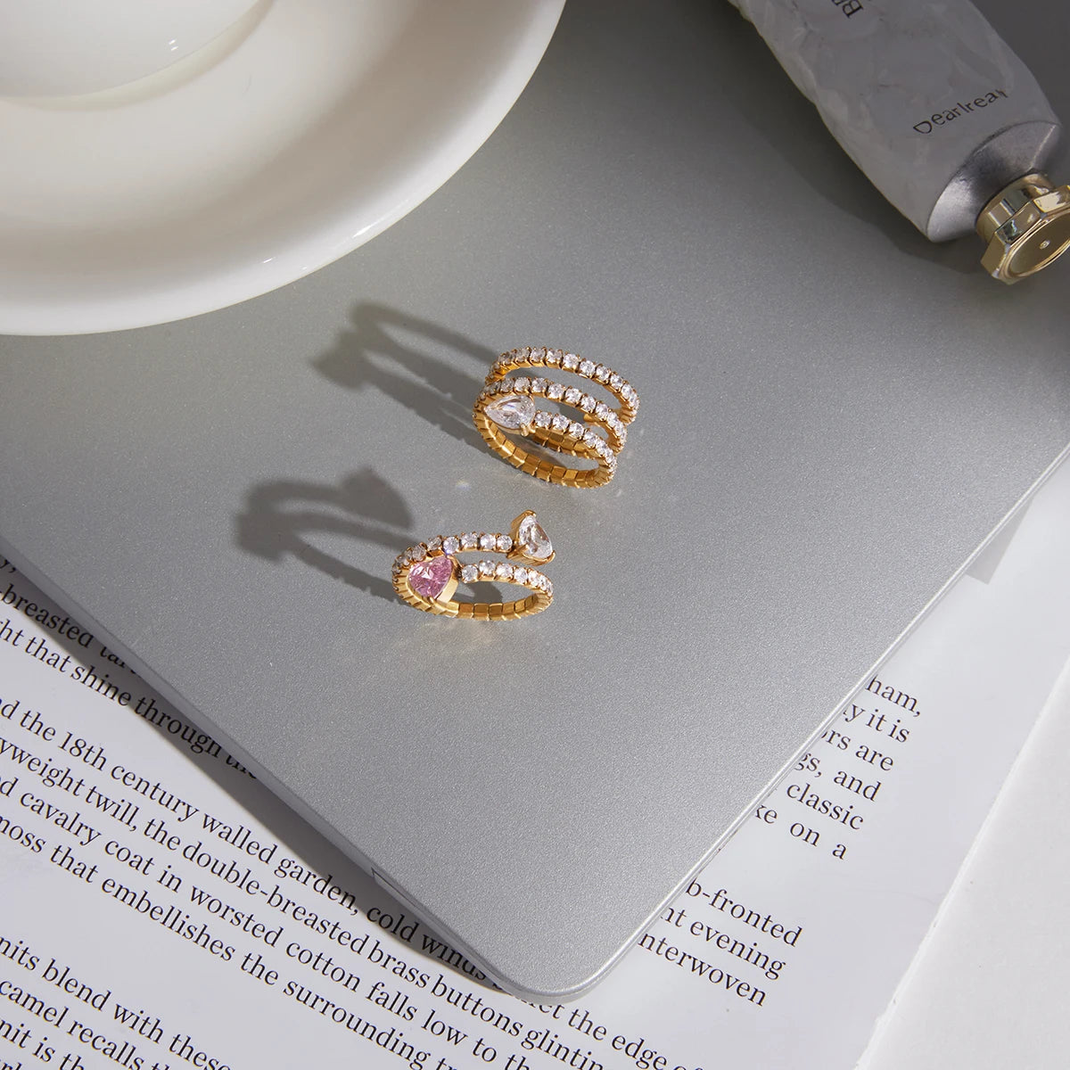 Kika White Water Droplet Shaped Zircon Multi-Layered Open Ring