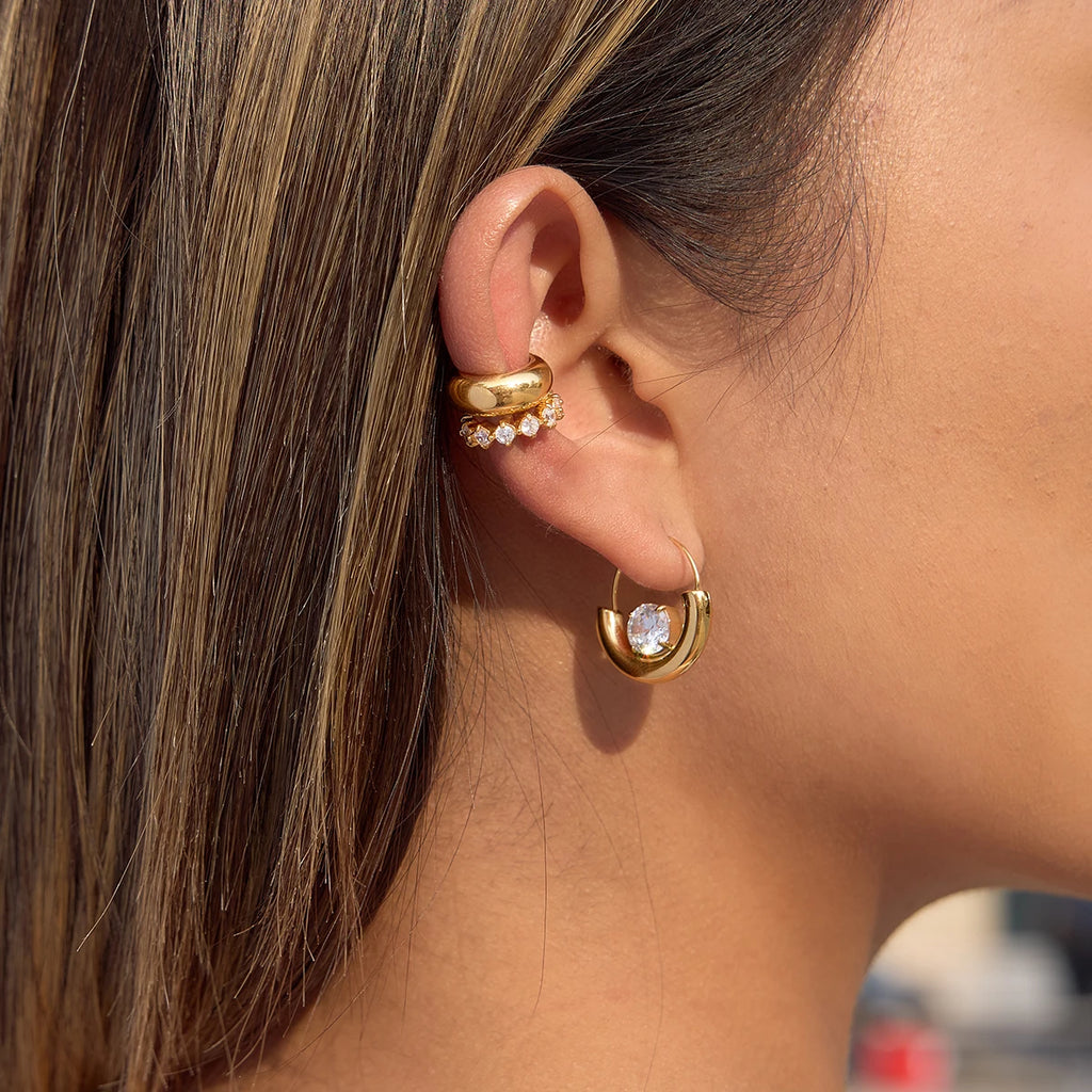 Circular Big White Zircon Hoop Earring