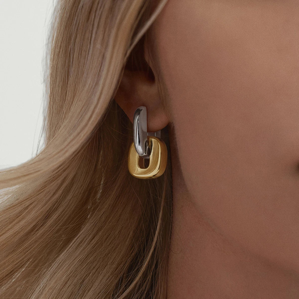Plated Stainless Steel Two tone Oval Splicing Earrings