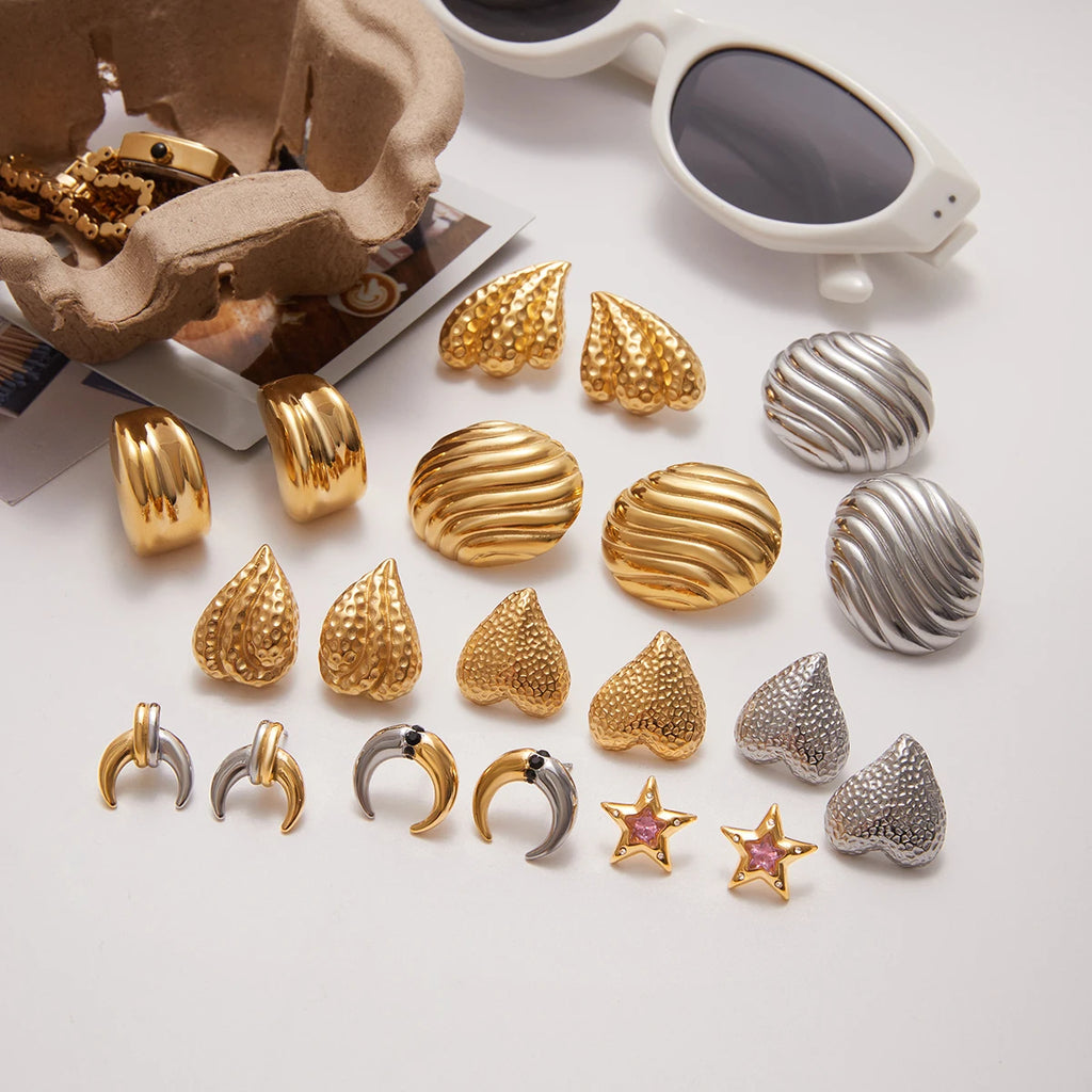 Stainless Steel Texture Ear Studs Irregular Earrings